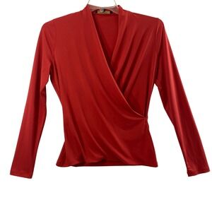 Rachel Roy Wrap Blouse Womens Small Red Long Sleeve Knit Top Office Corpcore